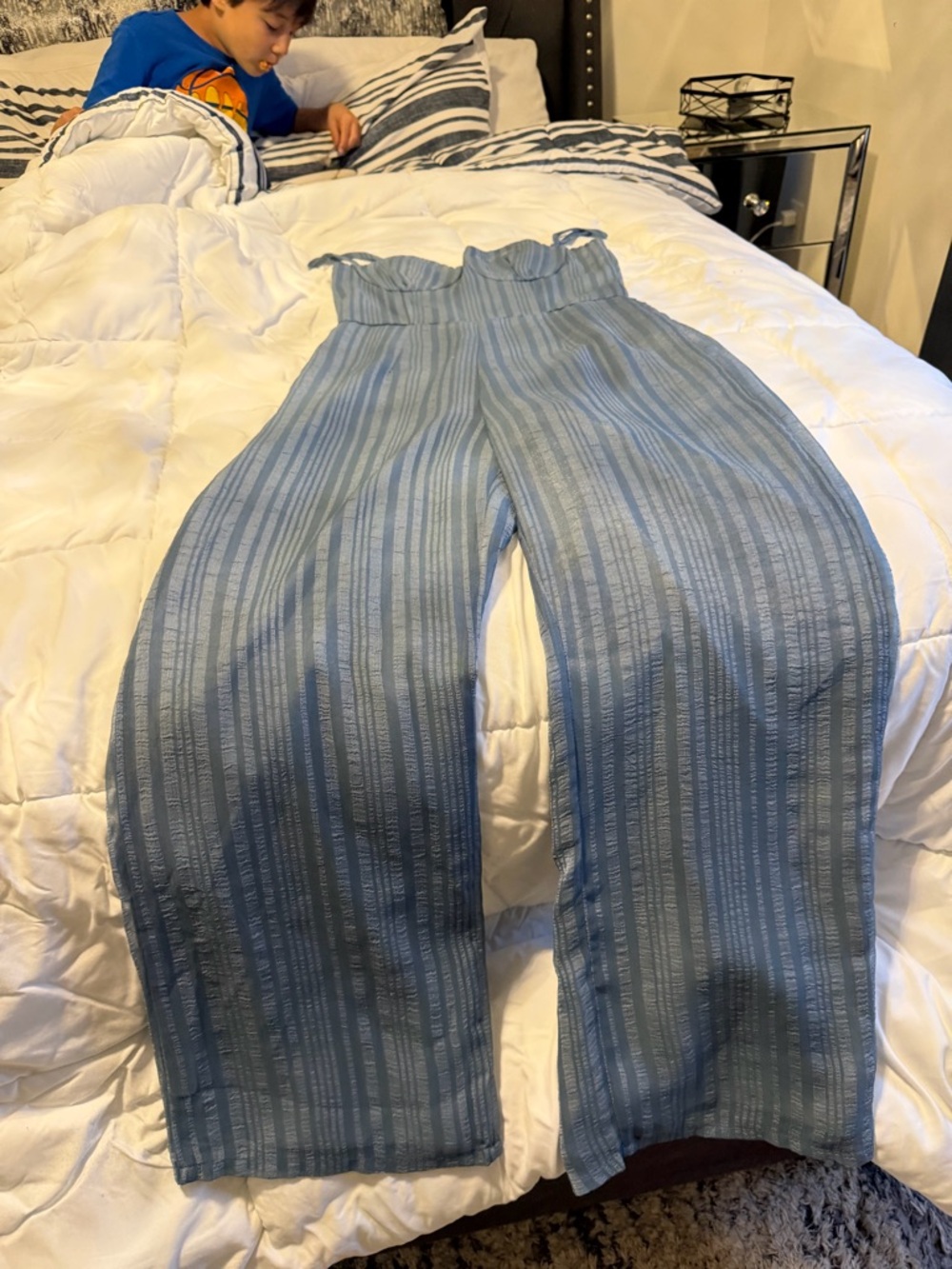 Striped Blue Bustier Jumpsuit - Picture 2 of 7